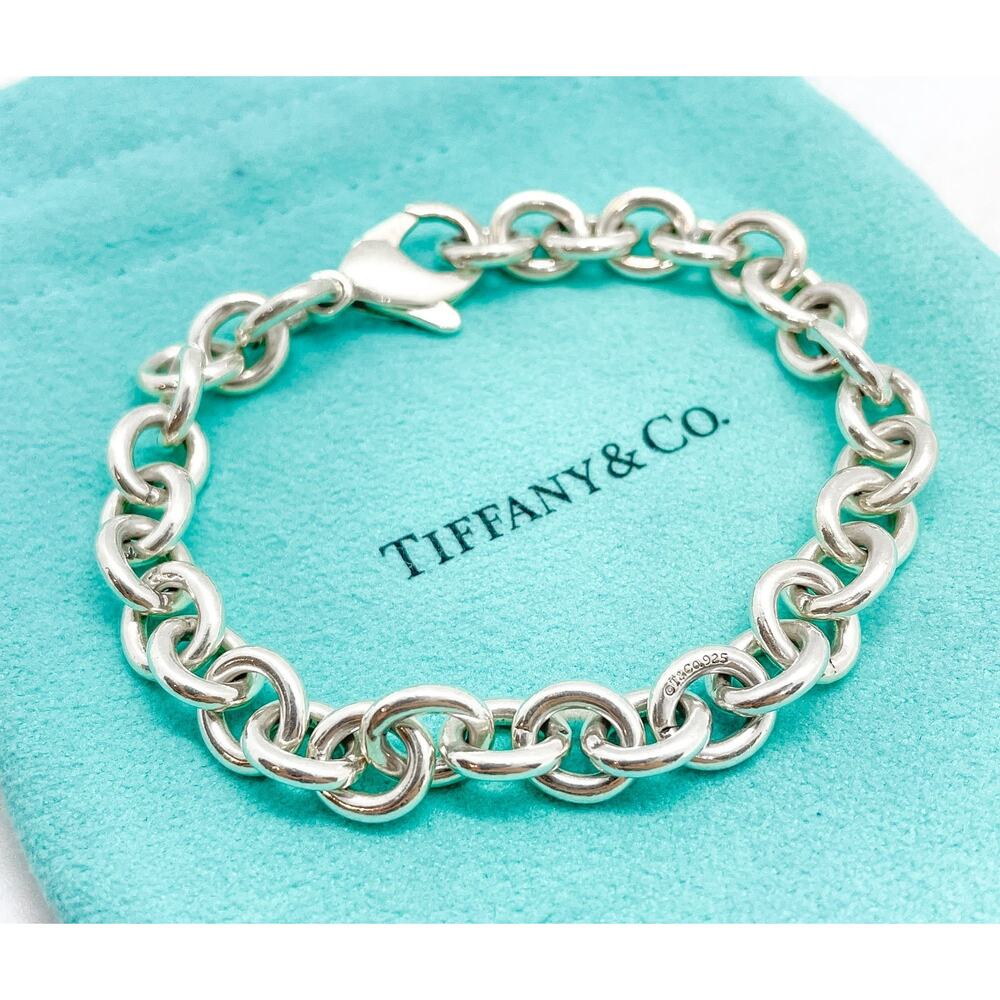 Tiffany & Co. Hallmarked Sterling Silver Oval Link Bracelet 6.75" w/ Pouch - Picture 8 of 10